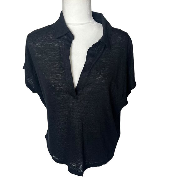 Banana Republic 100% Linen Collared Tee Black Color Size Large - Picture 2 of 11